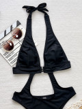 Solid Color Halter One Piece Swimsuit CSYZ-967