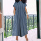 Plus Size Stripe Print Sleeveless Loose Denim Maxi Dress GDAM-218527