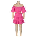 One Neck Short Sleeve Cake Dress AIL-279