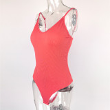 Solid Color V Neck Sling Bodysuit GZJF-ZJ1276