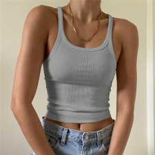 Solid Color Ribbed U Neck Vest GZJF-ZJ2576