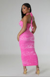 Tie Dye Print Halter Slim Maxi Dress XHXF-423