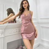 Solid Color Summer V-Neck Backless Butterfly Halter Nightgown GDNL-7013