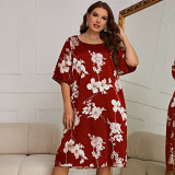 Plus Size Print Half Sleeve Dress Lounge Wear Nightgown GDNL-H111