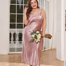 Plus Size Solid Color Sexy Halter Nightgown Dress GDNL-H7011
