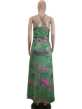 Print Sleeveless Backless Split Maxi Dress QODY-6044