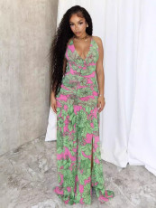Print Sleeveless Backless Split Maxi Dress QODY-6044