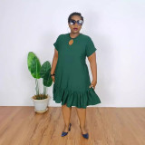 Round Neck Ruffled Loose Plus Size Midi Dress NY-10857