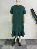 Round Neck Ruffled Loose Plus Size Midi Dress NY-10857