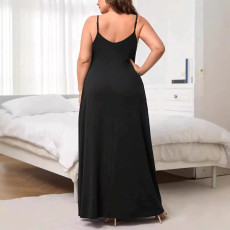 Plus Size Solid Color Sling Loose Maxi Dress GAWE-6303