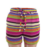 Striped Print Lapel Casual Shorts Set SSNF-211459