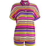Striped Print Lapel Casual Shorts Set SSNF-211459