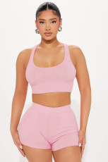 Solid Color Sport Tank Tops And Shorts 2 Piece Set FENF-307