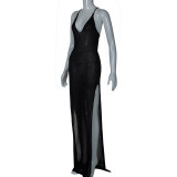 Deep V Neck Backless Split Maxi Dress XEF-50702