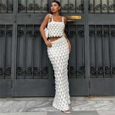 Sexy Solid Color Sling Tops Two Piece Skirts Set XEF-49878