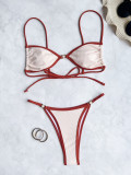 Tie Up Color Block Bikinis Swimsuit 2 Piece Set CASF-6726