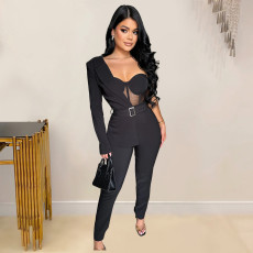 Solid Color Long Sleeve Jumpsuit Suit BY-7010