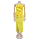 Solid Color Sleeeveless Split Long Dress BY-7039