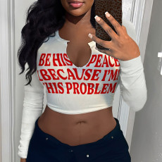 Letter Print Long Sleeve Shorts T Shirt GYZY-8958