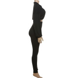 Long Sleeve Zipper Solid Color Two Piece Pants Set XEF-51552