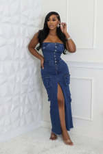 Sexy Tube Top Strapless Split Denim Dress LX-6019