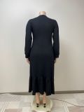 Plus Size Solid Color Long Sleeve Maxi Dress GAWE-6320