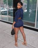 Long Sleeve Single Breasted Denim Two Piece Skirts Set MEM-88591