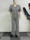 Print V Neck Wide Leg Pants Two Piece Set NY-10870