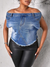 One Shoulder Denim T Shirt Top LX-6020