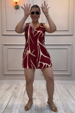 Print Tie Up Loose Romper NY-10869