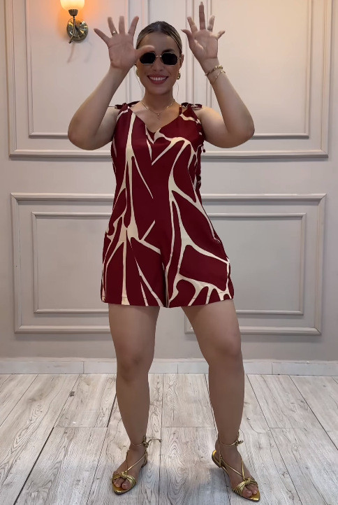 Print Tie Up Loose Romper NY-10869