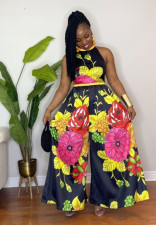 Sleeveless Print Wide Leg Loose Jumpsuit NY-10858