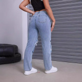 Fashion Washed Holes Straight Jeans GKNF-TSKM-009
