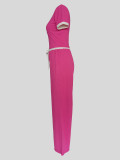 Ribbed Contrast Color Short Sleeve Pants 2 Piece Set MIL-033