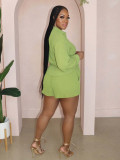 Solid Color Loose Lapel Shirt Two Piece Shorts Set MIL-012