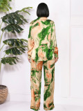 Print Long Sleeve Shirt Loose Pants Suit MIL-036
