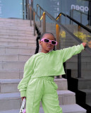 Kids Girl Solid Long Sleeve Straight Pants Two Piece Set GYAY-8106