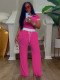 Ribbed Contrast Color Short Sleeve Pants 2 Piece Set MIL-033