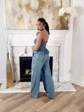 Casual Ruffle Tube Top Denim Wide Leg Suit GQLF-52015