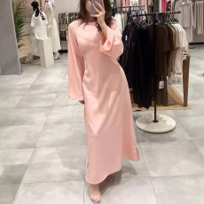 Casual Long Sleeve Solid Color Maxi Dress LS-0410