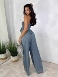 Casual Ruffle Tube Top Denim Wide Leg Suit GQLF-52015
