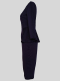 Solid Color Round Neck Ruffle Midi Dress MIL-T048