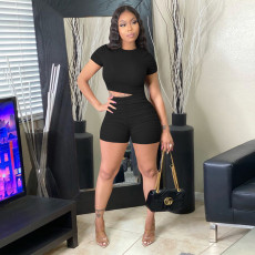 Solid Color Short Sleeve Shorts Two Piece Set TE-4697