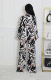 Long Sleeve V Neck Tie Up Print Jumpsuit XHXF-8703