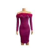 Bustless One-shoulder Feather Long Dress GADE-2934