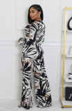 Long Sleeve V Neck Tie Up Print Jumpsuit XHXF-8703