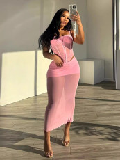 Sexy See Through Tight Two Piece Skirts Set GADE-8424
