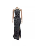 Hot Drill Backless Split Maxi Dress GADE-8421