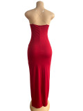 Deep V-neck Wrap Chest Fishtail Dress GADE-5393