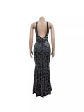 Hot Drill Backless Split Maxi Dress GADE-8421